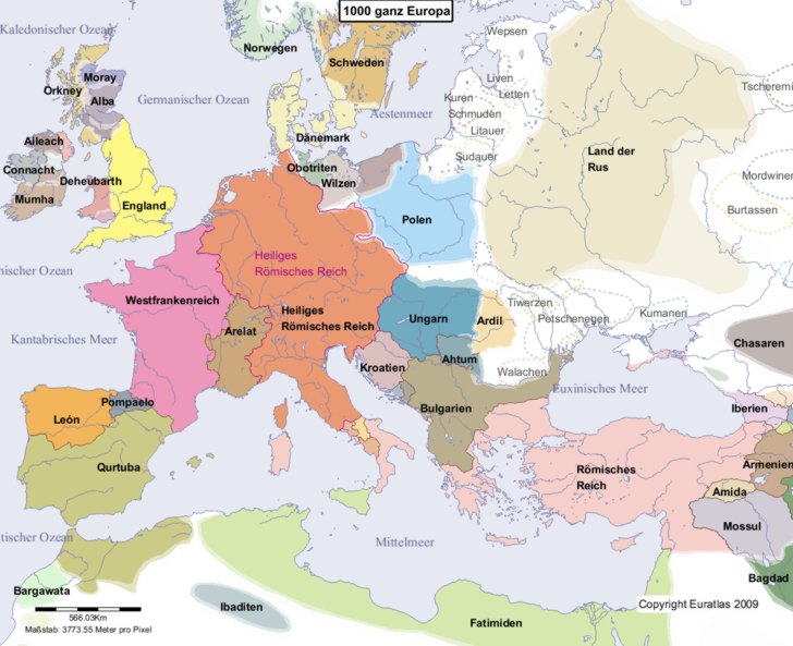 Karte Europas im Jahre 1000