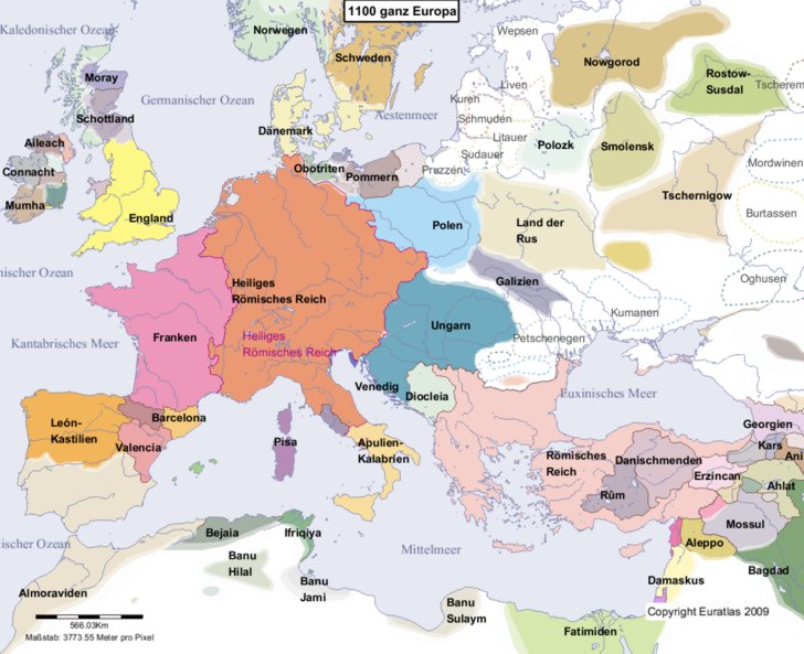 Karte Europas im Jahre 1100