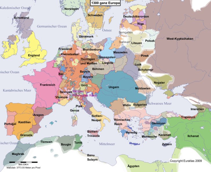 Karte Europas im Jahre 1300
