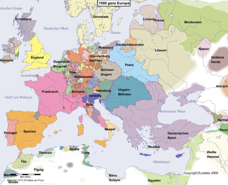 Karte Europas im Jahre 1500