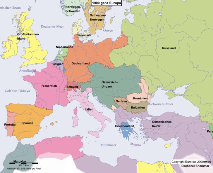 Karte Europas im Jahre 1900